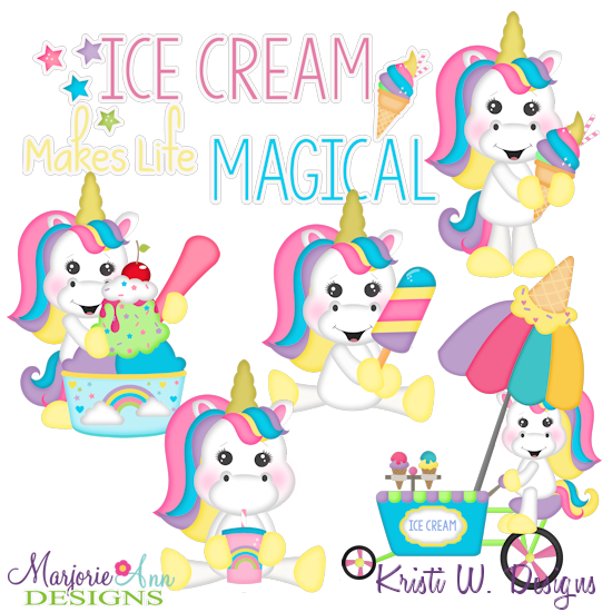 Unicorns & Ice Cream SVG Cutting Files + Clipart - Click Image to Close